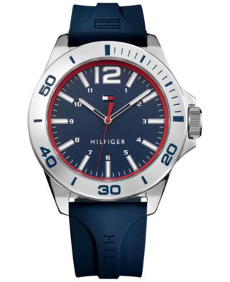Tommy Hilfiger Men's Blue Silicone Strap Watch 45mm , Created for Macy ...