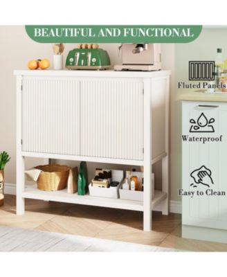 Farmhouse Console Table with Storage - 2 Fluted Door Cabinet, Entryway Sofa Table & Buffet Sideboard, Hallway - Wooden Shelf & Cabinet