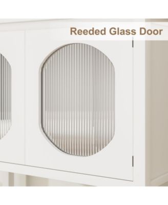 Coffee Bar Cabinet, Storage Cabinet With 2 Reeded Glass Doors, Buffet Cabinet With Storage Shelf, Modern Buffet Sideboard Cabinet