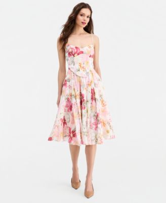 Women's Floral Print Corset Fit & Flare Dress