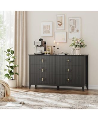 Fluted Dresser 54 Inch Wide, 6-Drawer Wood Dresser for Bedroom, Modern Chest of Drawers, Storage Organizer Cabinet