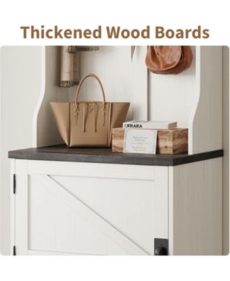 Farmhouse 3-in-1 Hall Tree w/Shoe Storage Bench & 6 Hooks, Entryway Furniture Mudroom Bench with Storage and Hooks