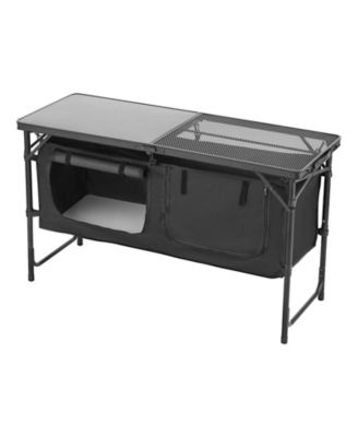 Camping Kitchen Table – Folding Aluminum Cook Station with Storage & Adjustable Heights