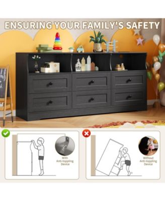 6 Drawer Dresser for Bedroom with Power Outlets & LED Light