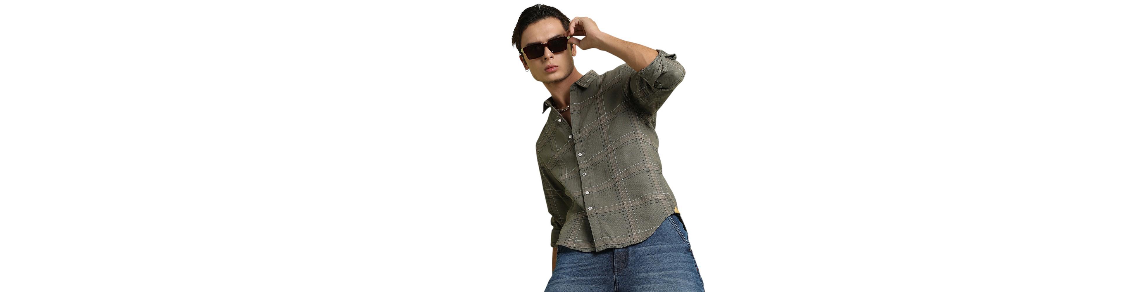 Campus Sutra Men's Olive Green Maxi Tartan Plaid Shirt