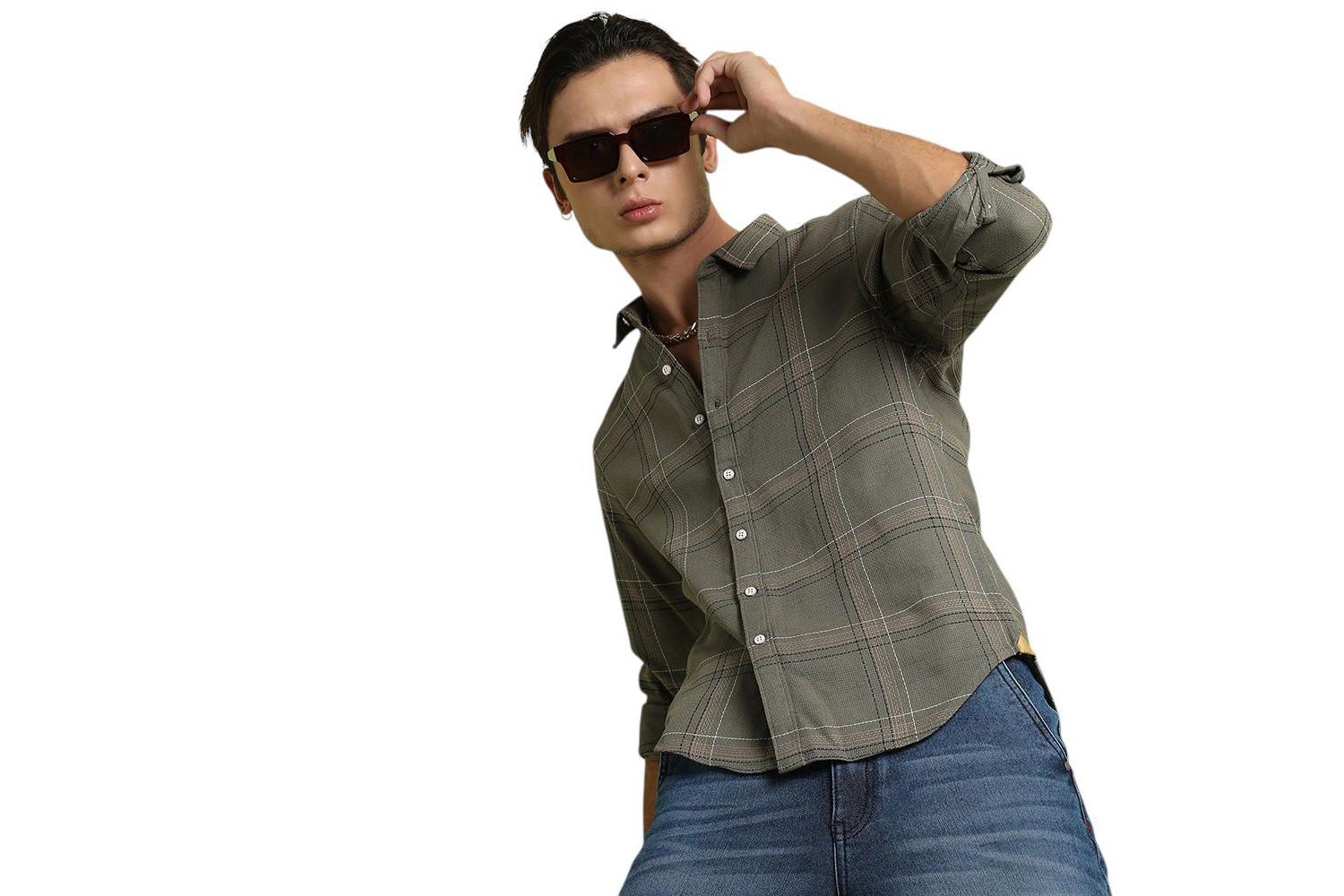 Men's Olive Green Maxi Tartan Plaid Shirt