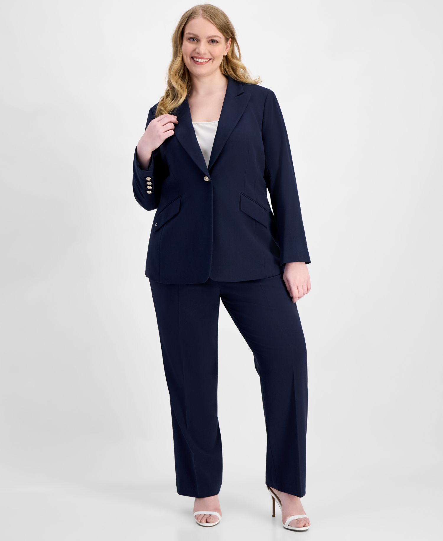ASL Plus Size Peak-Lapel Single-Button Blazer