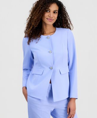 Women's Stretch Crepe Three-Button Waist Seamed Jacket & Ava Straight Leg Pant