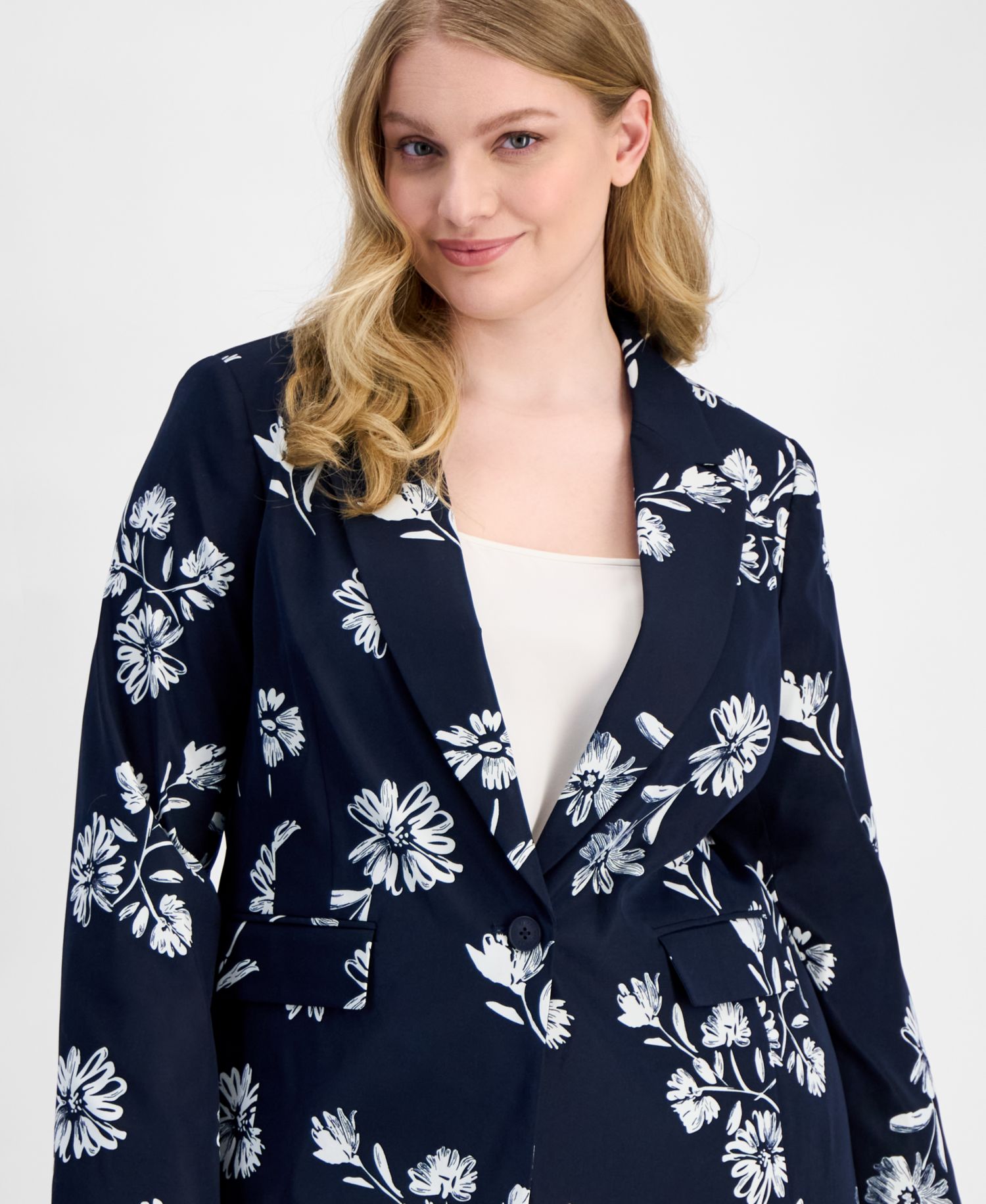 ASL Plus Size Printed One-Button Blazer