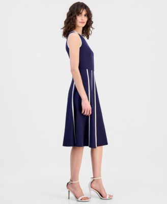 Women's Contrast-Trim Sleeveless Fit & Flare Dress