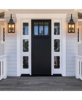 23"(H) 2-Pack Outdoor Wall Lantern Light – Vintage Black Metal Sconce with Clear Seeded Glass for Porch, Patio, and Garden (Bulb Not Included