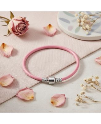 Red Pink  Leather Bracelet Fits European Beads Charm Sterling Silver