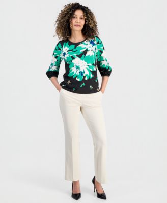 Petite Printed Puffed 3/4-Sleeve Top