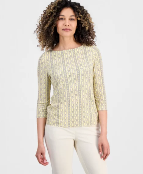 Petite Printed 3/4-Sleeve Top - Cornsilk Multi