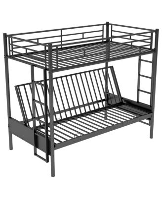 Twin over Full Metal Bunk Bed, Multi-Function, Black