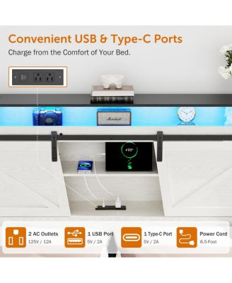  Farmhouse Queen Bed Frame w/Storage Headboard, Drawers, Charging & LED Lights, White