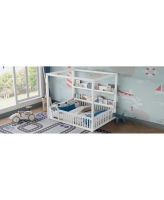  Full Size Canopy Bed with Guardrails & Shelves