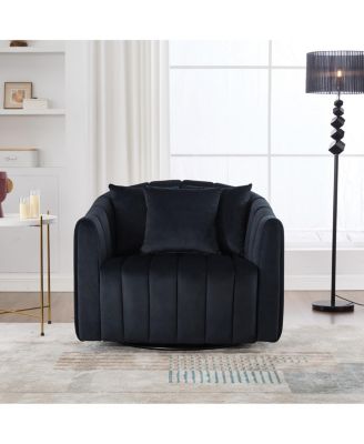  Upholstered 360° Swivel Accent Barrel Chair and Half Cozy Sofa with 3 Pillows, Black