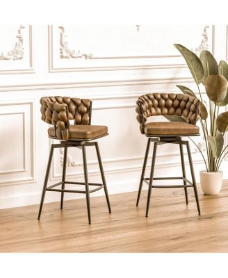 Streamdale 28" Technical Leather Woven Bar Stool Set of 2 (Brown