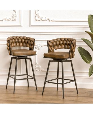 Streamdale 28" Technical Leather Woven Bar Stool Set of 2 (Brown