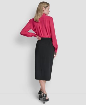 Women's Belted Midi Pencil Skirt