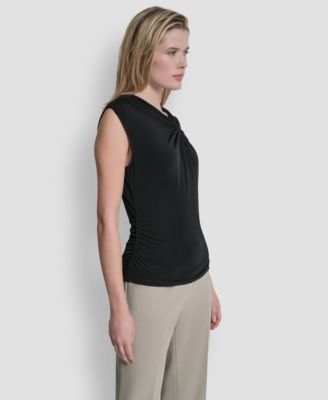 Women's Asymmetric Neck Cap-Sleeve Knit Top