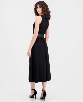 Women's Side-Button Belted Midi Dress
