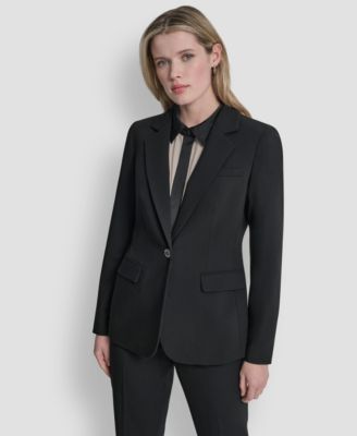 Women's Newspaper-Print One-Button Blazer