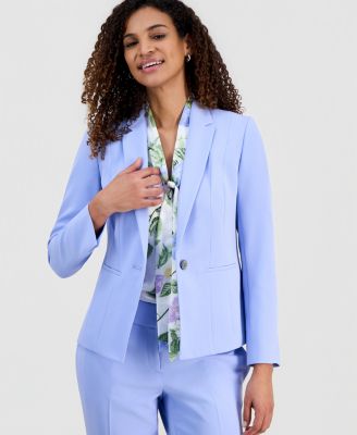 Women's Stretch Crepe One-Button Panel Seamed Jacket, Tie-Neck Floral Sleeveless Top & Ava Straight Leg Pant