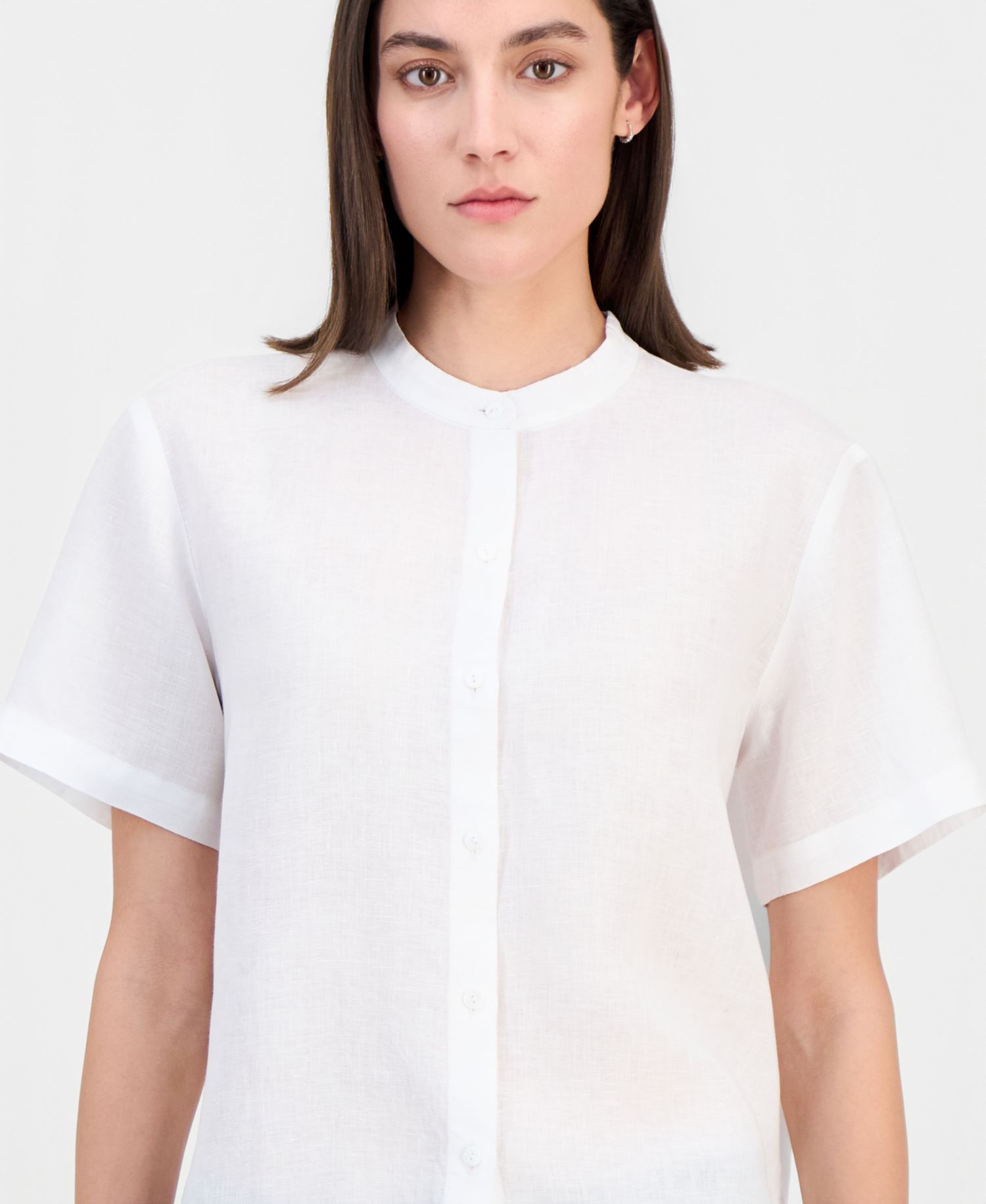 Women's Linen Mandarin-Collar Shirt