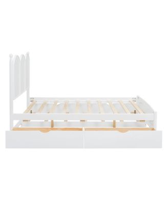 Queen Size Platform Bed With with 2 Big Drawers, Twin XL Size Trundle, White
