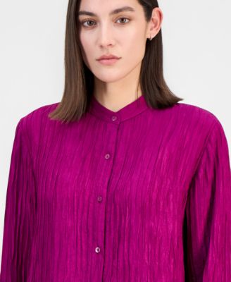 Women's Silk Mandarin Collar Button Blouse