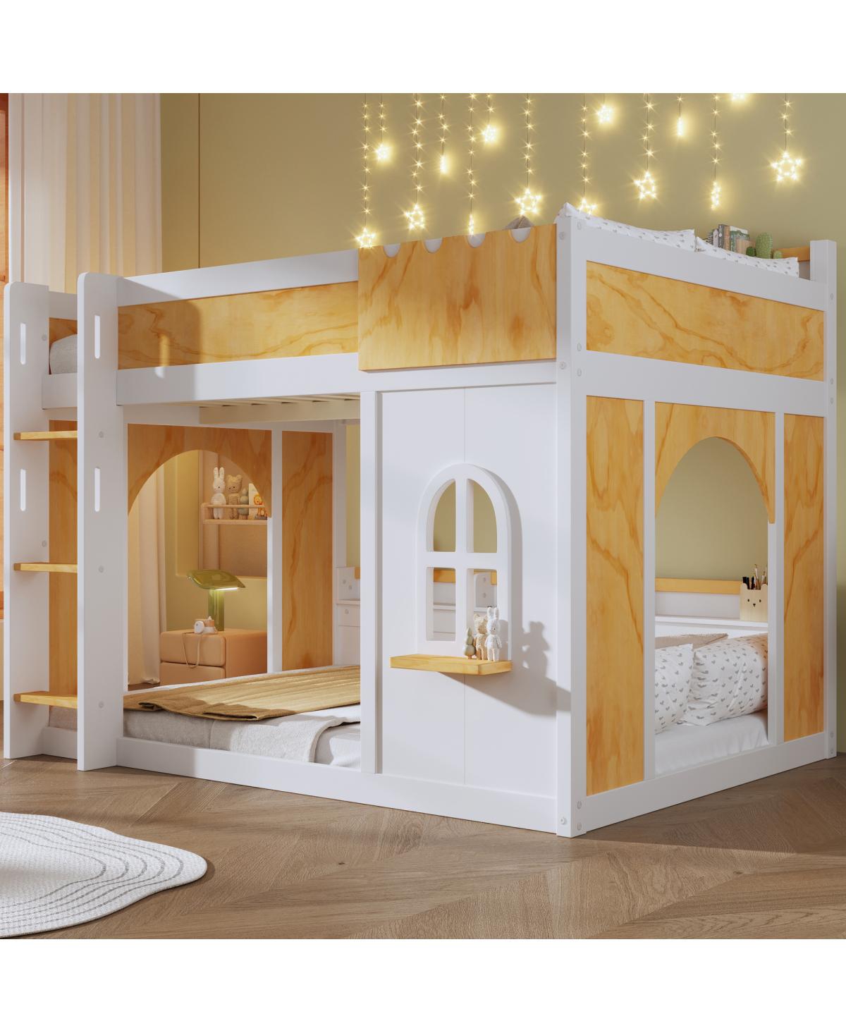 Streamdale Furniture Full over Full Bunk Bed with Storage Shelves, Window, and Two Doors