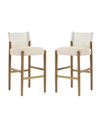  Modern Solid Wood Bar Stool with Polyester Cushion, Set of 2