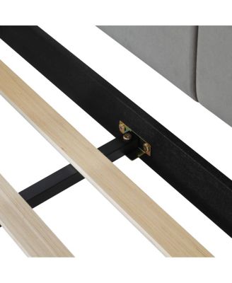 Streamdale Full Size Upholstered Grounded Bed with Bedside Desk & Stool, Gray