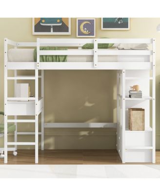 Streamdale Full Size Loft Bed with Desk, Drawers & Shelves, White