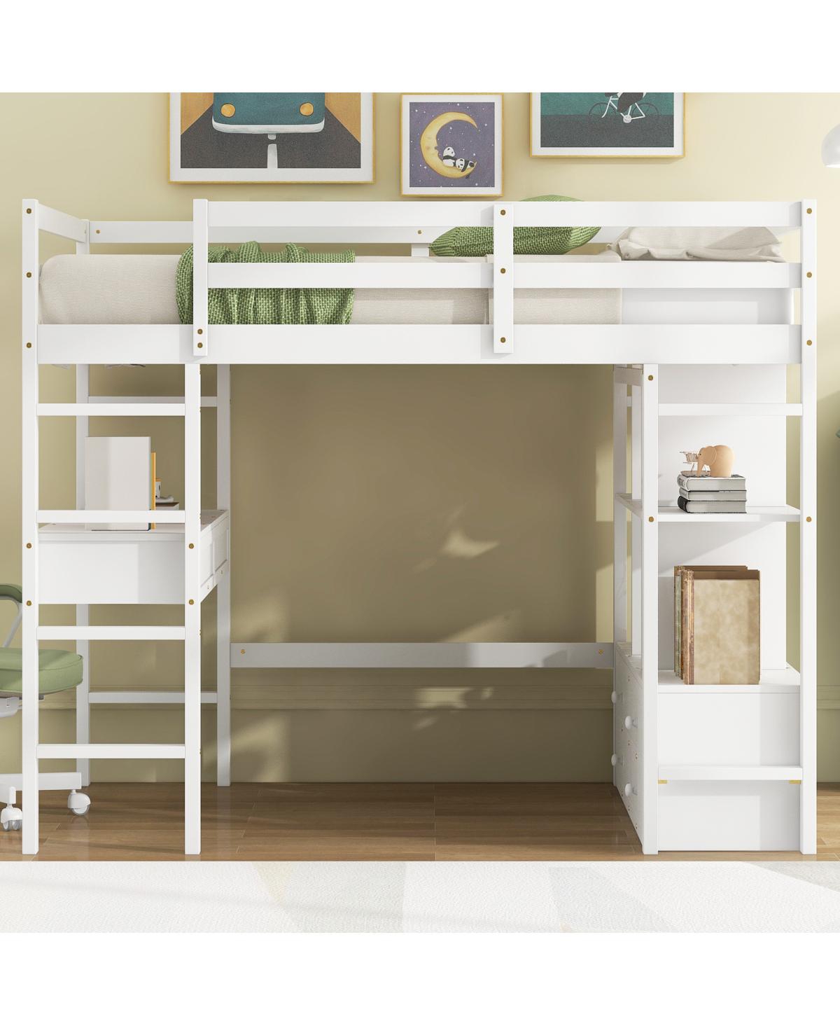 Streamdale Furniture Streamdale Full Size Loft Bed with Desk, Drawers & Shelves, White
