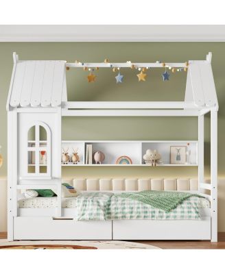 Streamdale Twin House Bed with Storage Drawers and Window, Solid Wood