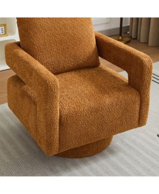  Caramel Swivel Accent Chair with Open Back and Removable Cushion