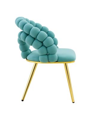 Set of 4 Teal Velvet Puffy Bubble Chairs with Gold Legs