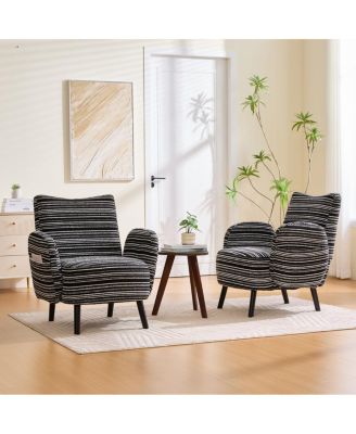  Modern armchair with sanded fabric, side pocket, solid wood legs