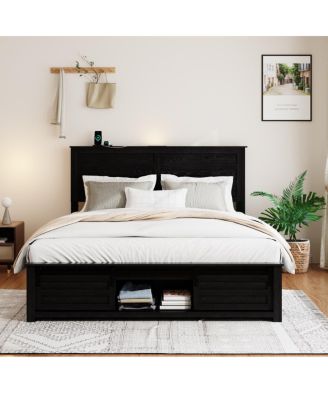  Queen Bed Frame with Upholstered Headboard, Storage, LED, Pet Bed, Black