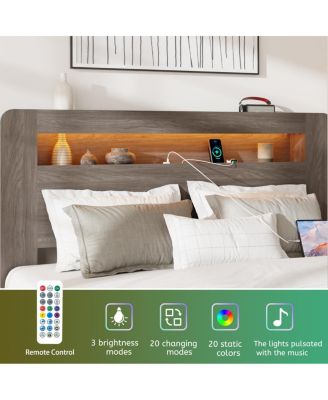 Streamdale Wood Platform Bed Frame Full Size with Storage, LED, USB.