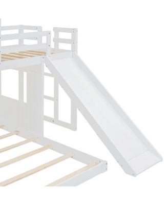 Streamdale Wooden Twin Over Full Bunk Bed with Playhouse, White