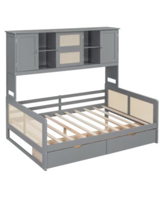  Full Size Wooden Daybed With 2 Drawers, and All-in-One Cabinet and Shelf, Gray