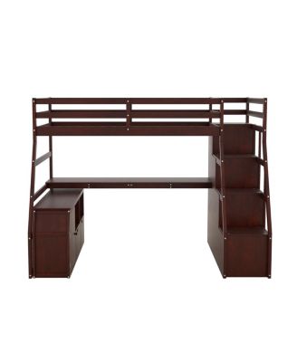  Twin Size Loft Bed with 7 Drawers 2 Shelves and Desk - Espresso