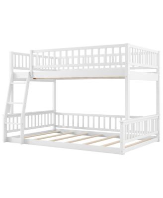 Full XL over Queen Bunk Bed with Ladder and Guardrails, White