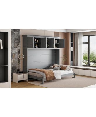 Queen Size Murphy Bed Wall Bed with Top Cabinets & Wine Rack
