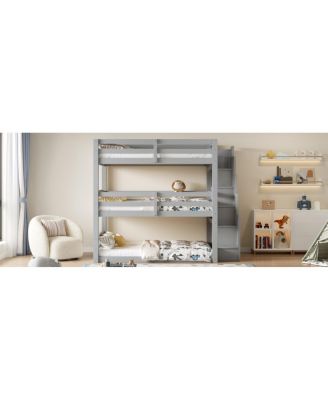 Full Size Triple Bunk Bed with Storage Staircase, Separate Design