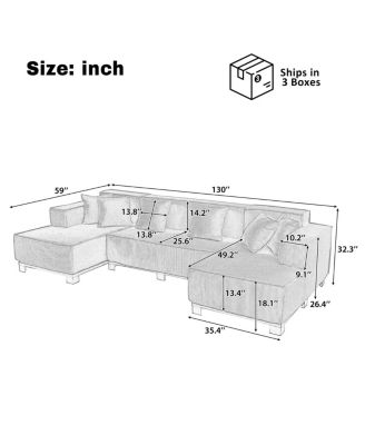  Modern U-Shaped Sectional Sofa with RGB LED Light Strip